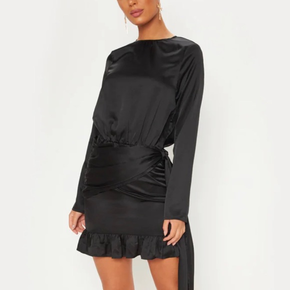 BLACK SATIN DRESS - NEVER WORN - Picture 3 of 3